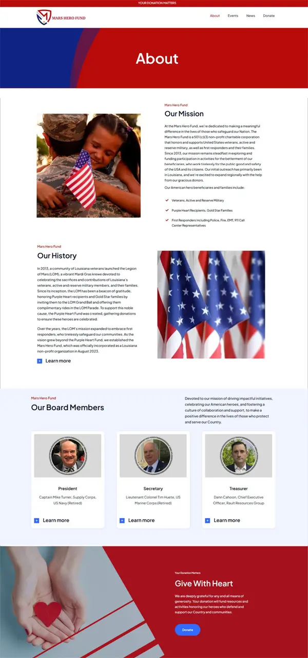 Mars Hero Fund's About page screenshot.