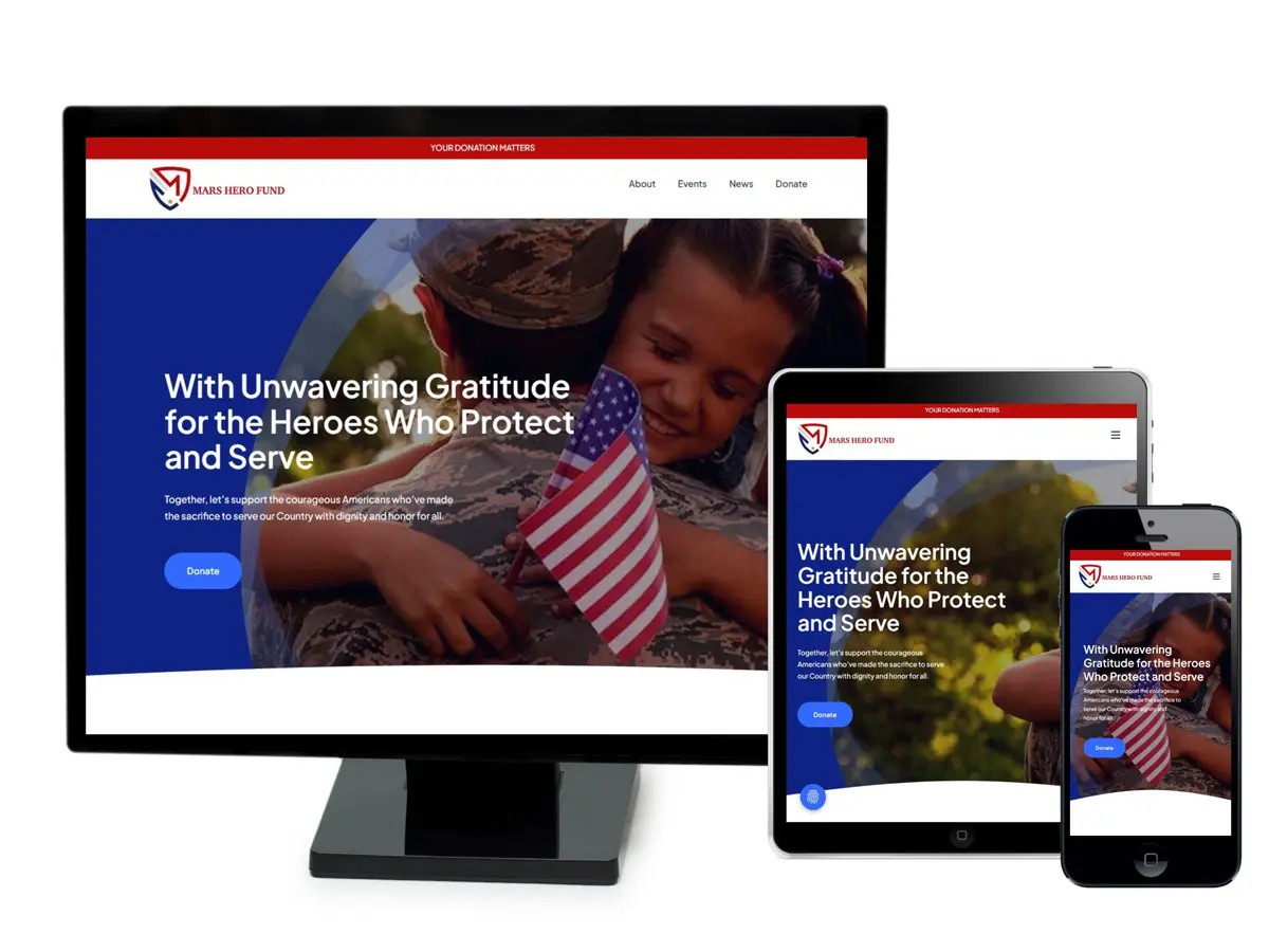 Mars Hero Fund's website previewed on a computer, tablet and mobile phone screens.